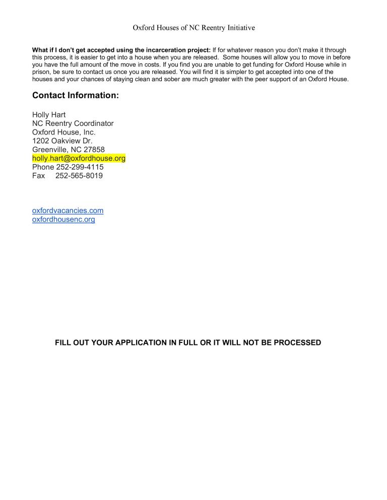 NC Reentry Oxford Houses of North Carolina