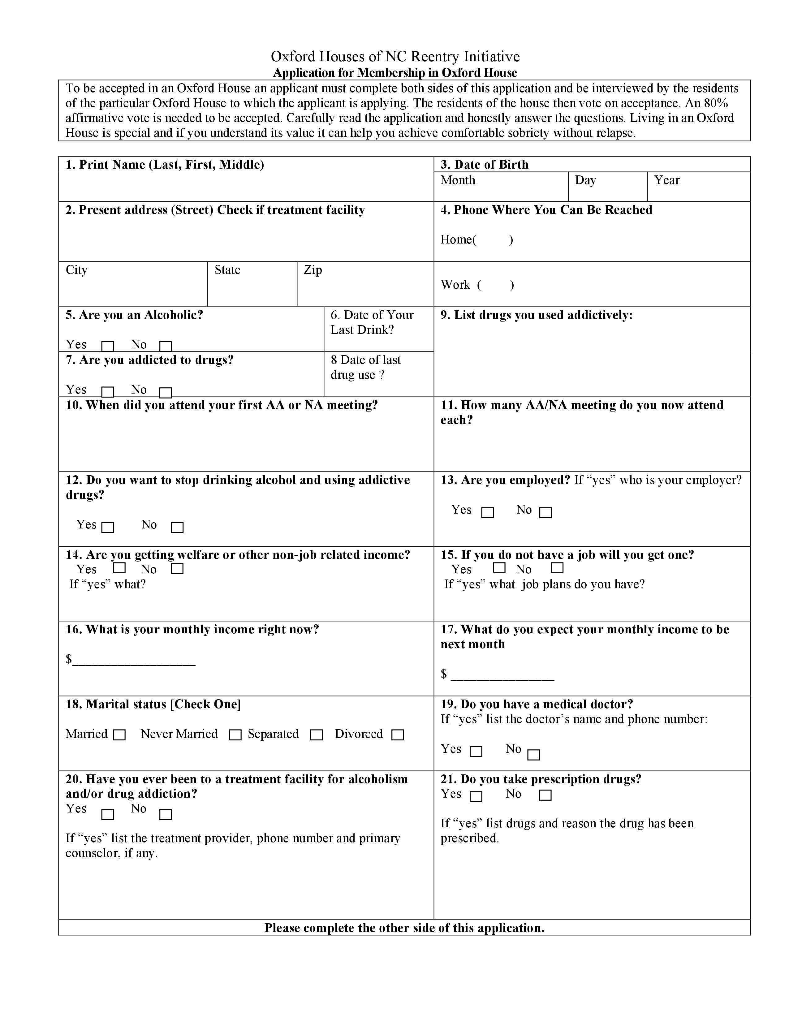 NC Reentry Oxford Houses of North Carolina